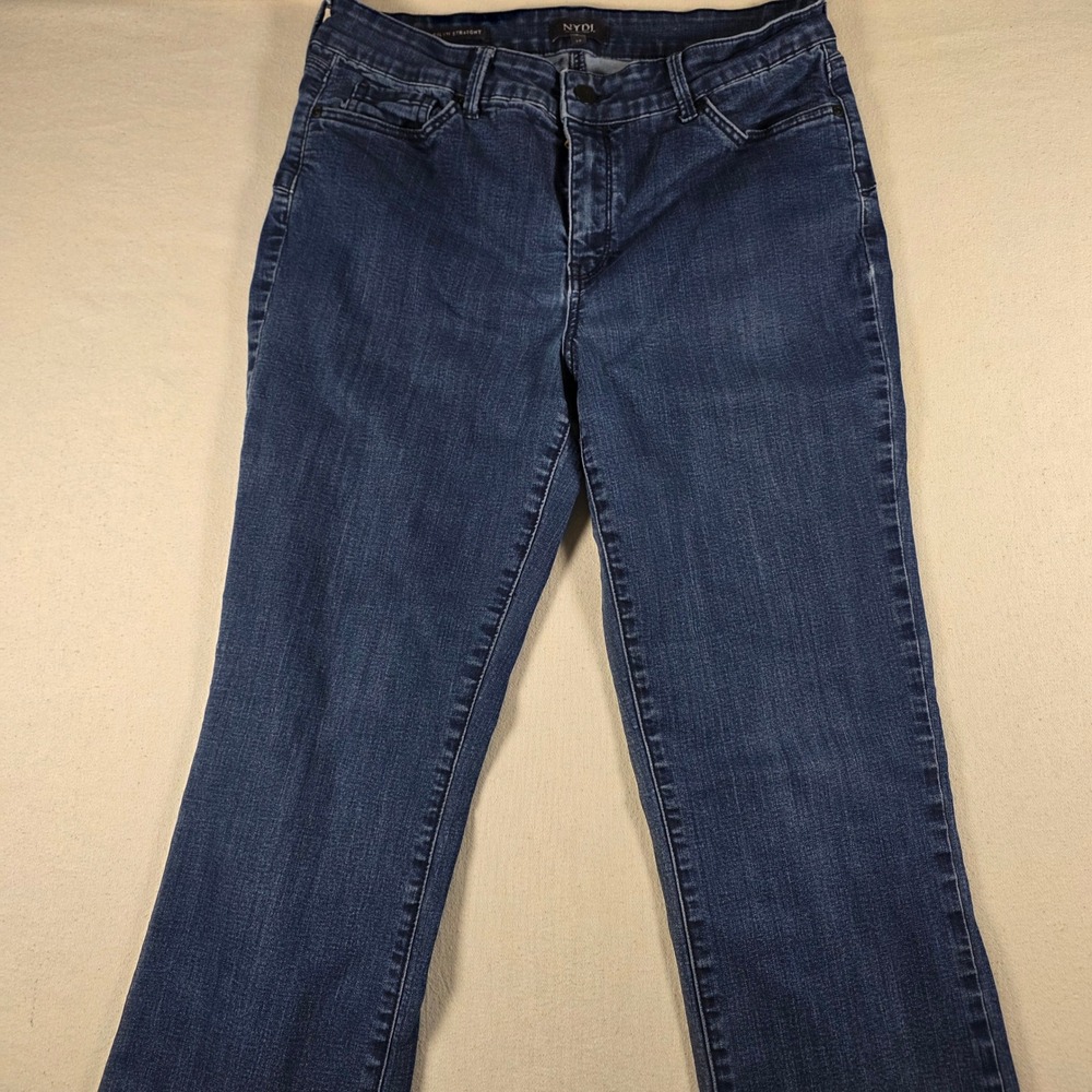 NYDJ Marilyn Straight Leg Jeans Dark Wash Coolmax Denim Womens 12 H504